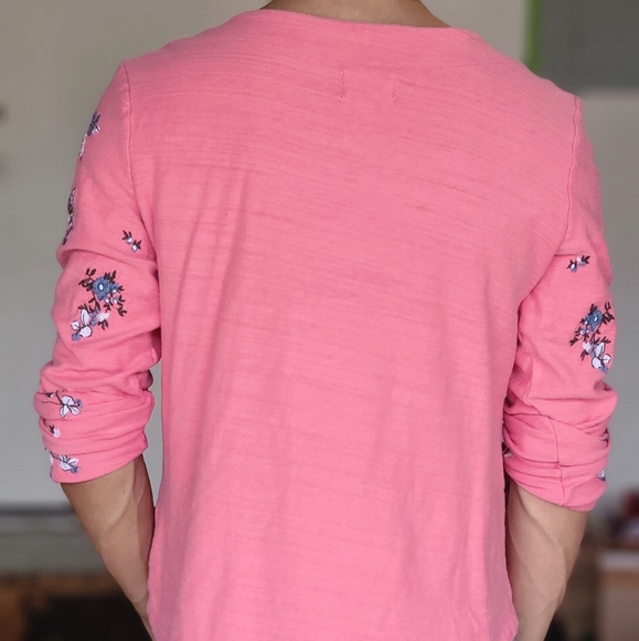 Pink Floral Spring Long Sleeve shirt with lace up front - Picture 3 of 5